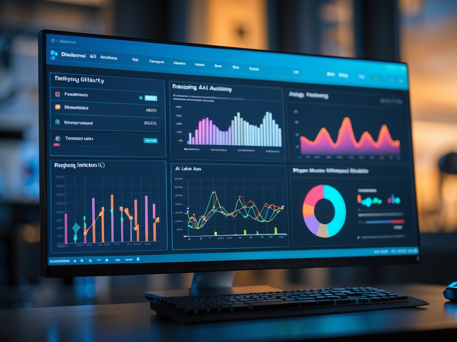 Technical dashboard showing rendering efficiency graphs and AI-driven analytics